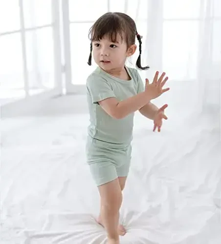 AVAUMA Chaqaloq O'g'il va Qizlar Uchun Qisqa Pijamalar To'plami Bolalar Toddler Yumshoq mos Ribbed Uyqu Kiyimlari pjs Kundalik Hayot Uslubi Uchun (10 Yil/Yalpiz) - 4