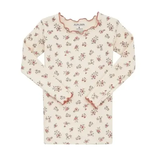 AVAUMA Erkek Bebek Kız Pijama Takımı 6Ay-7Yaş Çocuk Sevimli Küçük Çocuk Dar Kesim Çiçek Desenli Pijama Pamuklu Ev Giyim Fırfırlı Büzgülü - 2