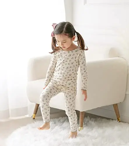 AVAUMA Baby Boy Girl Pajama Set 6M-7T Kids Cute Toddler Snug fit Flower Pattern Design Pjs Cotton Sleepwear Ruffled Shirring - 3