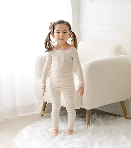 AVAUMA Baby Boy Girl Pajama Set 6M-7T Kids Cute Toddler Snug fit Flower Pattern Design Pjs Cotton Sleepwear Ruffled Shirring - 2