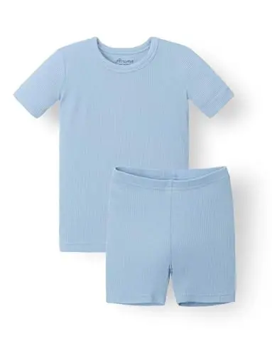 AVAUMA Küçük Çocuk Kısa Pijama Takımı Bebek Erkek Kız Çocuklar için Vücuda Oturan Fitilli Pijama Günlük Yaşam Tarzı için - 1