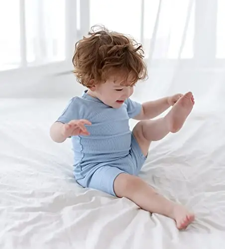 AVAUMA Küçük Çocuk Kısa Pijama Takımı Bebek Erkek Kız Çocuklar için Vücuda Oturan Fitilli Pijama Günlük Yaşam Tarzı için - 5