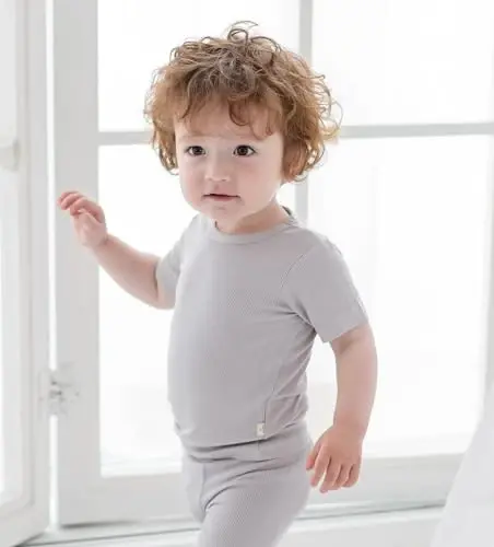 AVAUMA Küçük Çocuk Kısa Pijama Takımı Bebek Erkek Kız Çocuklar Vücuda Oturan Fitilli Uyku Giyim Günlük Yaşam Tarzı için pjs - 5