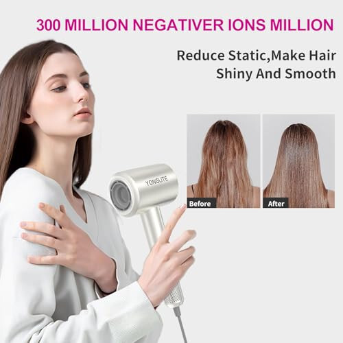 AVBDJOY Lonic Hair Dryer, 150000 RPM High Speed Blow Dryer, 5-Level Temperature, 500 Million Negative Ions Hair Dryer for Fast Drying, Travel with Magnetic Diffuser & Nozzle - 2