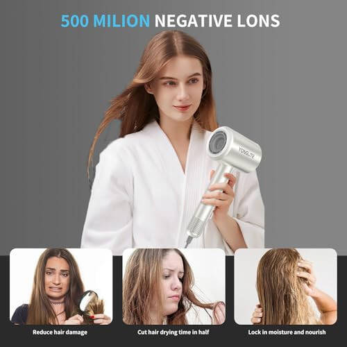 AVBDJOY Lonic Hair Dryer, 150000 RPM High Speed Blow Dryer, 5-Level Temperature, 500 Million Negative Ions Hair Dryer for Fast Drying, Travel with Magnetic Diffuser & Nozzle - 4