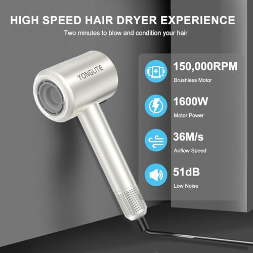 AVBDJOY Lonic Hair Dryer, 150000 RPM High Speed Blow Dryer, 5-Level Temperature, 500 Million Negative Ions Hair Dryer for Fast Drying, Travel with Magnetic Diffuser & Nozzle - 5