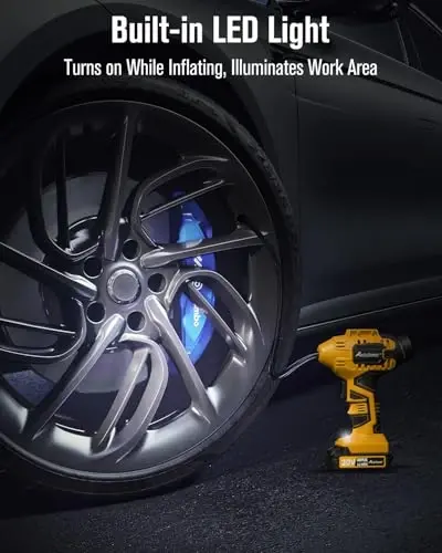 Avid Power Tire Inflator Portable Air Compressor, 20V Cordless Car Tire Pump with Rechargeable Li-ion Battery, 12V DC Adapter, Digital Pressure Gauge, Battery Powered Tire Inflator (Industrial Yellow) - 5