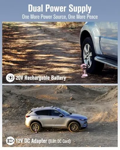 Avid Power Cordless Tire Inflator Air Compressor, 20V Car Tire Pump w/ 12V DC Adapter, Rechargeable Li-ion Battery Operated Tire Compressor w/Digital Pressure Gauge, for Many Inflatables (Pink) - 4