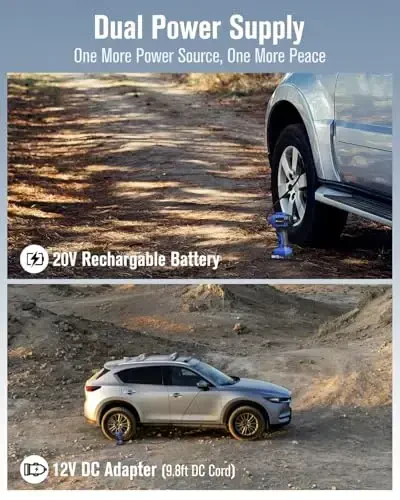 Avid Power Cordless Tire Inflator Portable Air Compressor, 20V Rechargeable Battery Tire Pump w/ 12V DC Power Adapter, Digital Pressure Gauge, Auto Air Pump for Many Inflatables (Blue) - 4