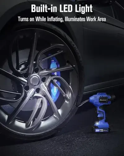 Avid Power Cordless Tire Inflator Portable Air Compressor, 20V Rechargeable Battery Tire Pump w/ 12V DC Power Adapter, Digital Pressure Gauge, Auto Air Pump for Many Inflatables (Blue) - 5