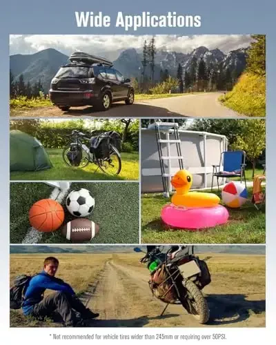 Avid Power Cordless Tire Inflator Portable Air Compressor, 20V Rechargeable Battery Tire Pump w/ 12V DC Power Adapter, Digital Pressure Gauge, Auto Air Pump for Many Inflatables (Blue) - 6