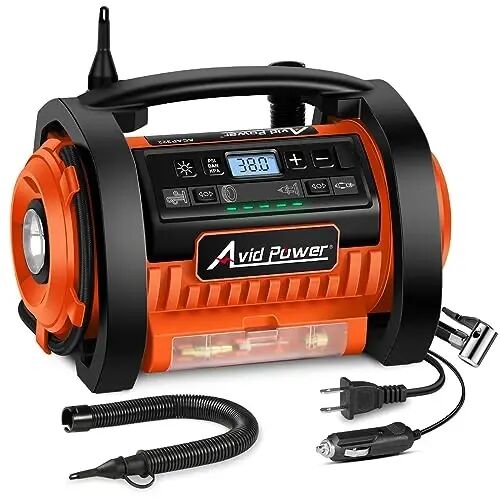 AVID POWER Portable Tire Inflator Air Compressor, 110V AC/12V DC Air Pump | Dual Motors & Digital LCD Gauge, Auto Shut-Off, Inflation & Deflation for Tires, Air Mattress & Small Inflatables - AVID POWER