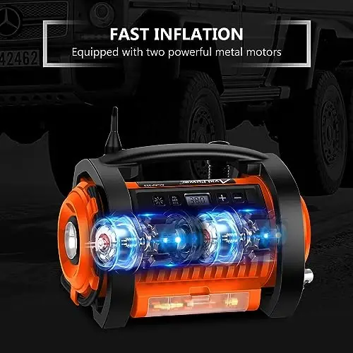 AVID POWER Portable Tire Inflator Air Compressor, 110V AC/12V DC Air Pump | Dual Motors & Digital LCD Gauge, Auto Shut-Off, Inflation & Deflation for Tires, Air Mattress & Small Inflatables - 2