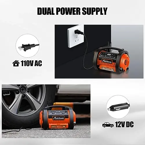 AVID POWER Portable Tire Inflator Air Compressor, 110V AC/12V DC Air Pump | Dual Motors & Digital LCD Gauge, Auto Shut-Off, Inflation & Deflation for Tires, Air Mattress & Small Inflatables - 3