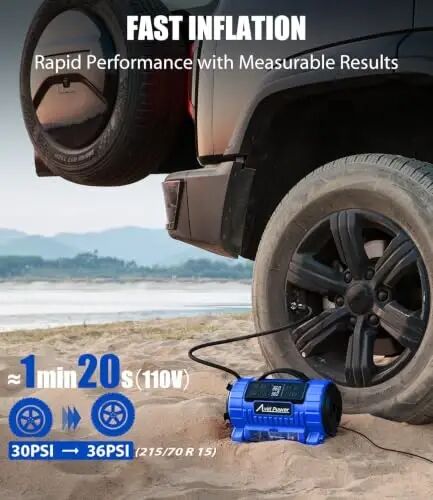 AVID POWER Portable Tire Inflator Air Compressor, 110V AC/12V DC Dual Power | 5 Preset Modes & Digital LCD Gauge, Auto Shut-Off, Inflation & Deflation for Tires, Air Mattress & Small Inflatables, Blue - AVID POWER (1)