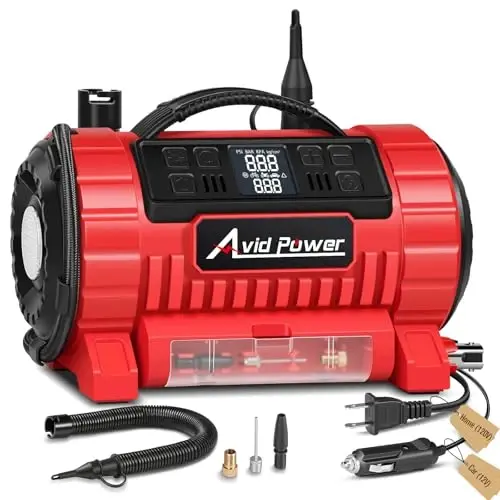 AVID POWER Portable Tire Inflator Air Compressor, 110V AC/12V DC Dual Power | Fast-Inflating Air Pump with 5 Preset Modes, Digital LCD Gauge, Inflation & Deflation for Car, Bike Tires & Air Mattresses 