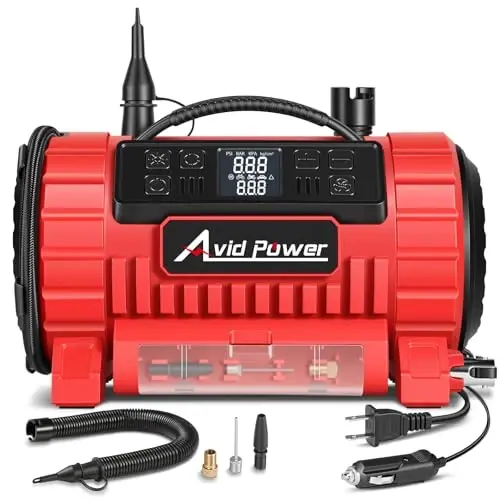 AVID POWER Portable Tire Inflator Air Compressor, 110V AC/12V DC Tire Pump | 5 Preset Modes & Digital LCD Gauge, Auto Shut-Off, Inflation & Deflation for Car Tires, Air Mattress & Small Inflatables - 1