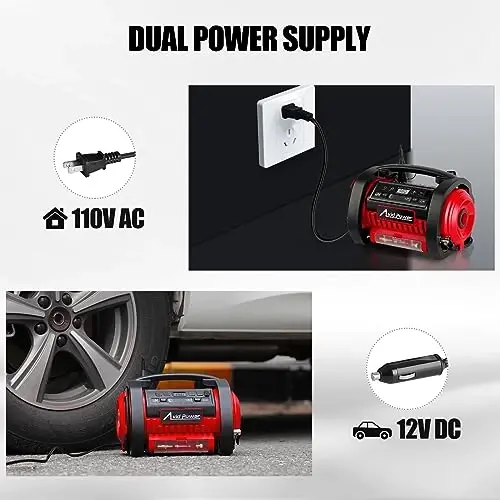 AVID POWER Shinalar uchun portativ kompressor, 12V DC / 120V AC avtomobil shinalari pompasi, shishirish va tushirish rejimli havo matras pompasi, ikkita kuchli motor, raqamli bosim o'lchagich. - 5