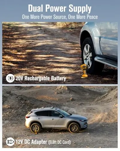 Avid Power Shinalar uchun simsiz kompressor, 20V qayta zaryadlanuvchi Li-ion batareyali, 12V avtomobil quvvat adapteri, raqamli bosim o'lchagich, batareyali shinalar pompasi - 4