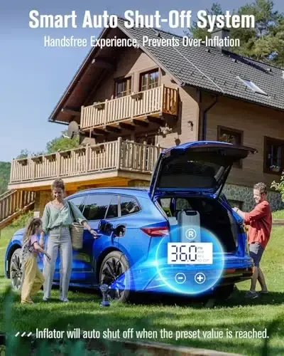 Avid Power simsiz shina nasosi, portativ havo kompressori, 20V qayta zaryadlanuvchi batareya shina pompasi, 12V DC quvvat adapteri bilan, raqamli bosim o'lchagich, ko'plab shinalar uchun avtomatik havo pompasi (ko'k) - 3