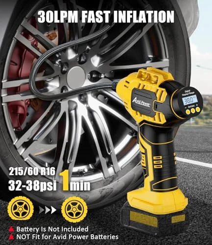 AVID POWER Simsiz Shinalar Nasosi (Batareya kiritilmagan), DeWalt 20V Maks Batareyalari DCB Seriyasi bilan mos keladi, Avid Power Batareyalari uchun emas, Portativ Havo Kompressori, Avtomobil, velosiped, to'p uchun Havo Nasosi - AVID POWER