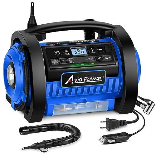 AVID POWER Tire Inflator Portable Air Compressor, 12V DC 110V AC Car Tire Pump, Air Mattress Pump with Inflation and Deflation Modes, Dual Powerful Motors, Digital Pressure Gauge - 1