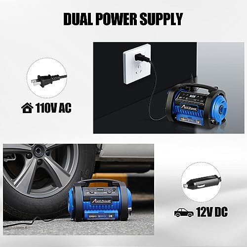 AVID POWER Tire Inflator Portable Air Compressor, 12V DC 110V AC Car Tire Pump, Air Mattress Pump with Inflation and Deflation Modes, Dual Powerful Motors, Digital Pressure Gauge - 4