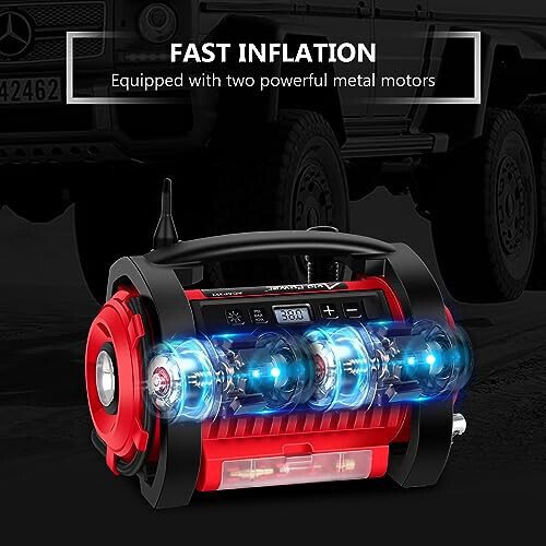 AVID POWER Tire Inflator Portable Air Compressor, 12V DC 110V AC Car Tire Pump, Air Mattress Pump with Inflation and Deflation Modes, Dual Powerful Motors, Digital Pressure Gauge - AVID POWER (1)
