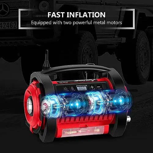 AVID POWER Tire Inflator Portable Air Compressor, 12V DC 110V AC Car Tire Pump, Air Mattress Pump with Inflation and Deflation Modes, Dual Powerful Motors, Digital Pressure Gauge - 2
