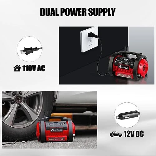 AVID POWER Tire Inflator Portable Air Compressor, 12V DC / 120V AC Car Tire Pump, Air Mattress Pump with Inflation and Deflation Modes, Dual Powerful Motors, Digital Pressure Gauge - 10