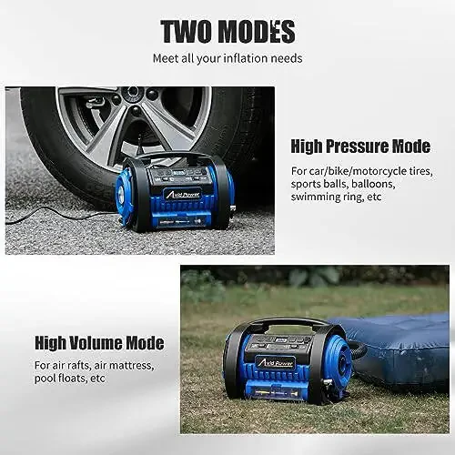 AVID POWER Tire Inflator Portable Air Compressor, 12V DC / 120V AC Car Tire Pump, Air Mattress Pump with Inflation and Deflation Modes, Dual Powerful Motors, Digital Pressure Gauge 2-blue - 3