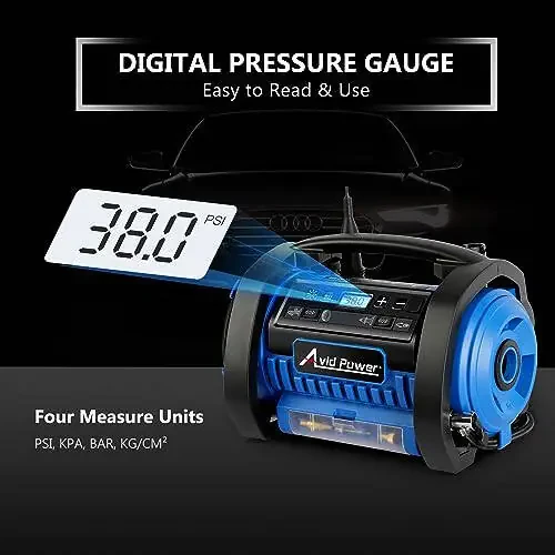 AVID POWER Tire Inflator Portable Air Compressor, 12V DC / 120V AC Car Tire Pump, Air Mattress Pump with Inflation and Deflation Modes, Dual Powerful Motors, Digital Pressure Gauge 2-blue - 5