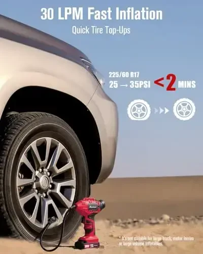 AVID POWER Tire Inflator Portable Air Compressor, 20V Cordless Car Tire Pump, Rechargeable Battery Powered Air Compressor w/12V DC Adapter, Digital Pressure Gauge - 2