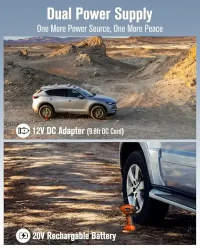 Avid Power Tire Inflator Portativ havo kompressori, 20V simsiz qayta zaryadlanuvchi batareya g'ildirak pompasi, 12V avtomobil quvvat adapteri, raqamli bosim o'lchagich, ko'plab shishiriladigan narsalar uchun avtomatik havo pompasi (to'q sariq) - 4