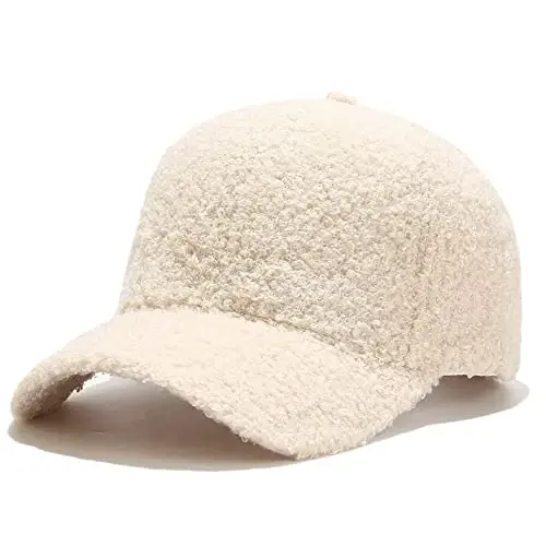Avilego Winter Baseball Cap for Women Lamb Wool Solid Color Warm Baseball Cap for Outdoor Travel - 8