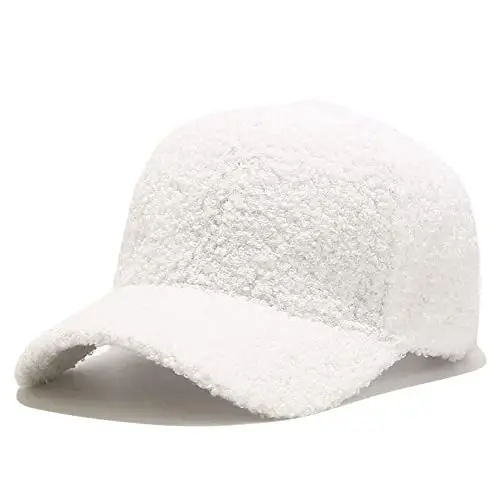 Avilego Winter Baseball Cap for Women Lamb Wool Solid Color Warm Baseball Cap for Outdoor Travel - 1