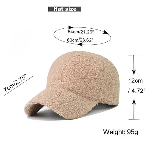 Avilego Winter Baseball Cap for Women Lamb Wool Solid Color Warm Baseball Cap for Outdoor Travel - 2