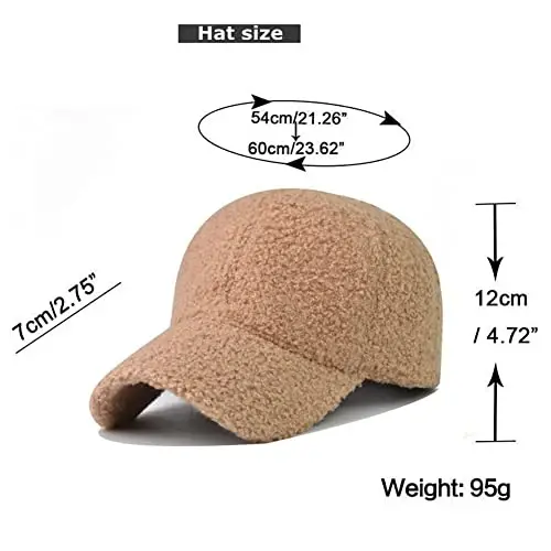 Avilego Winter Baseball Cap for Women Lamb Wool Solid Color Warm Baseball Cap for Outdoor Travel - MODAZONE (1)