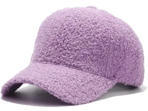 Avilego Winter Baseball Cap for Women Lamb Wool Solid Color Warm Baseball Cap for Outdoor Travel - 7
