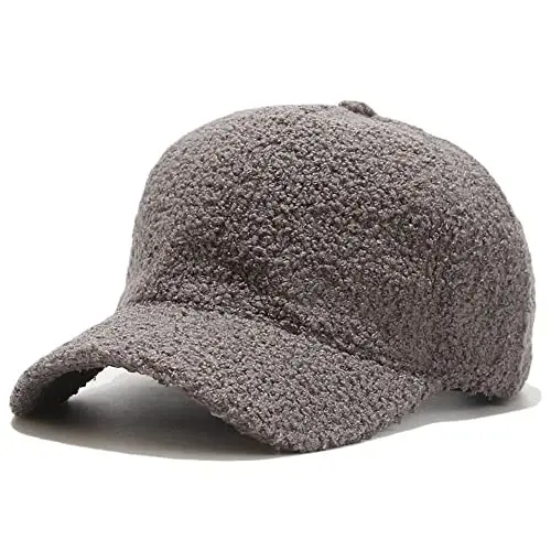Avilego Winter Baseball Cap for Women Lamb Wool Solid Color Warm Baseball Cap for Outdoor Travel - MODAZONE