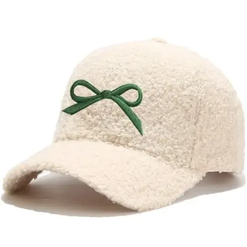 Avilego Winter Baseball Cap for Women Lamb Wool Solid Color Warm Baseball Cap for Outdoor Travel - 1