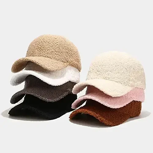 Avilego Winter Baseball Cap for Women Lamb Wool Solid Color Warm Baseball Cap for Outdoor Travel - 7