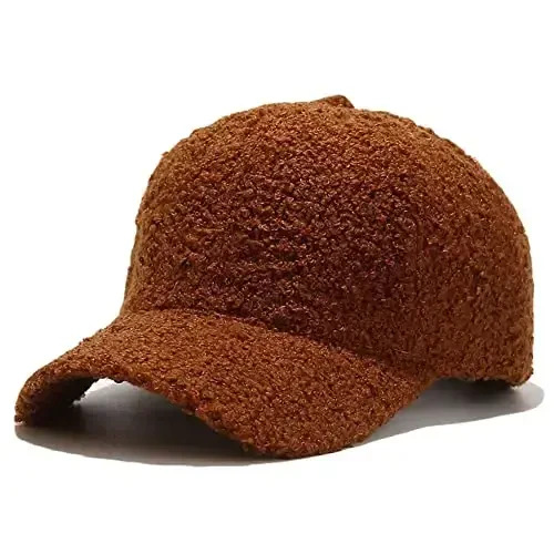 Avilego Winter Baseball Cap for Women Lamb Wool Solid Color Warm Baseball Cap for Outdoor Travel - 1