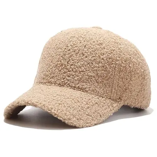 Avilego Winter Baseball Cap for Women Lamb Wool Solid Color Warm Baseball Cap for Outdoor Travel - 7