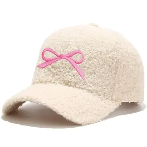 Avilego Winter Baseball Cap for Women Lamb Wool Solid Color Warm Baseball Cap for Outdoor Travel - 1