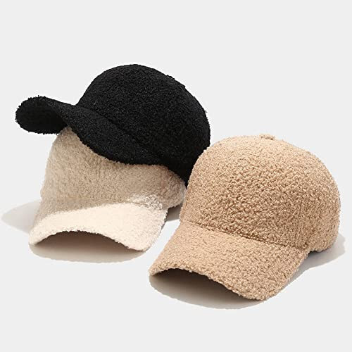 Avilego Winter Baseball Cap for Women Lamb Wool Solid Color Warm Baseball Cap for Outdoor Travel - 12