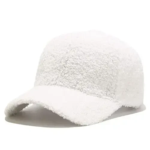 Avilego Winter Baseball Cap for Women Lamb Wool Solid Color Warm Baseball Cap for Outdoor Travel 