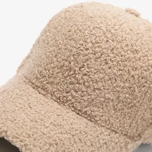 Avilego Winter Baseball Cap for Women Lamb Wool Solid Color Warm Baseball Cap for Outdoor Travel - 3