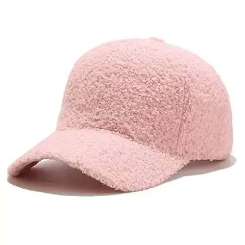 Avilego Winter Baseball Cap for Women Lamb Wool Solid Color Warm Baseball Cap for Outdoor Travel - MODAZONE