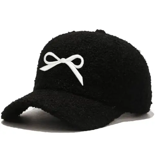 Avilego Winter Baseball Cap for Women Lamb Wool Solid Color Warm Baseball Cap for Outdoor Travel - 1